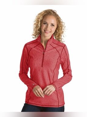 ⛳️ ANTIQUA Red Heather Tempo Fine Stripe Quarter-Zip Pullover Athletic Shirt NWT